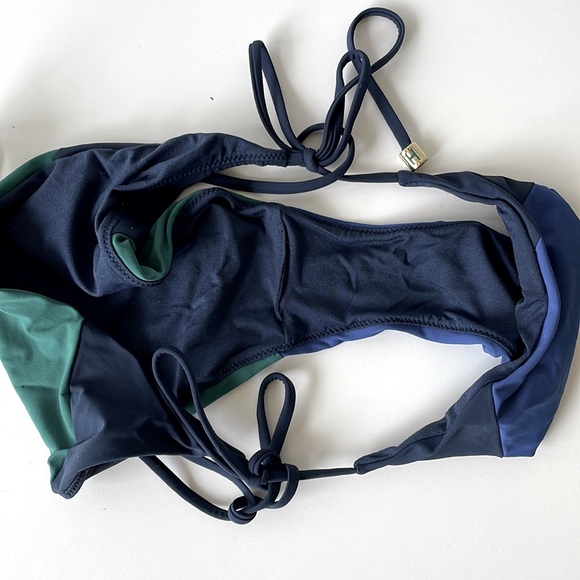 NWT (L) HEIDI KLUM reversible color block V string bikini bottom 10 navy blues - Picture 5 of 13